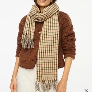 J. Crew Light Khaki Camel Classic Plaid Scarf.